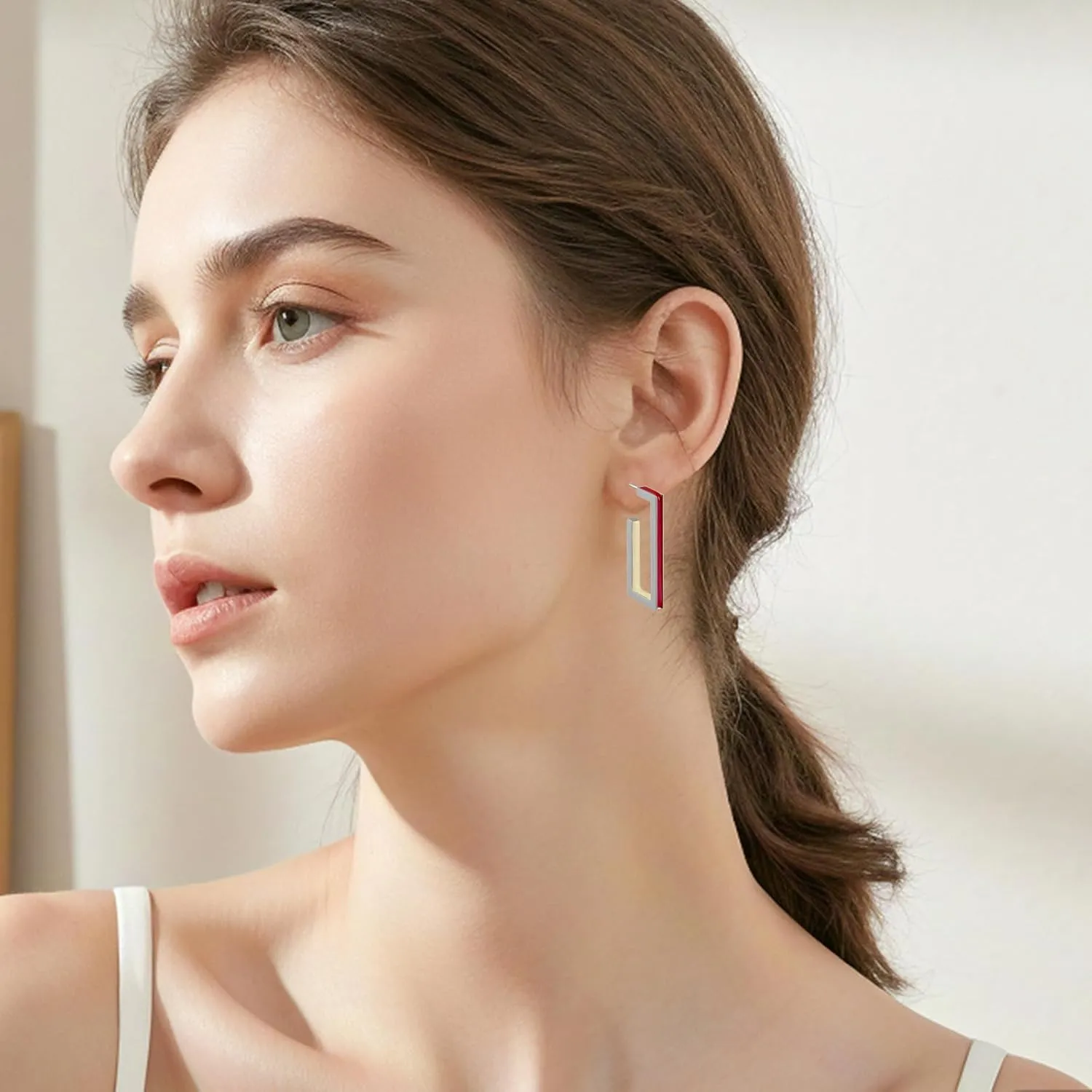 Gold Square Hoop Earrings for Women Trendy C Shaped Round Hoop Earrings 18K Gold Plated Stainless Steel Enamel Earrings Jewelry Gift