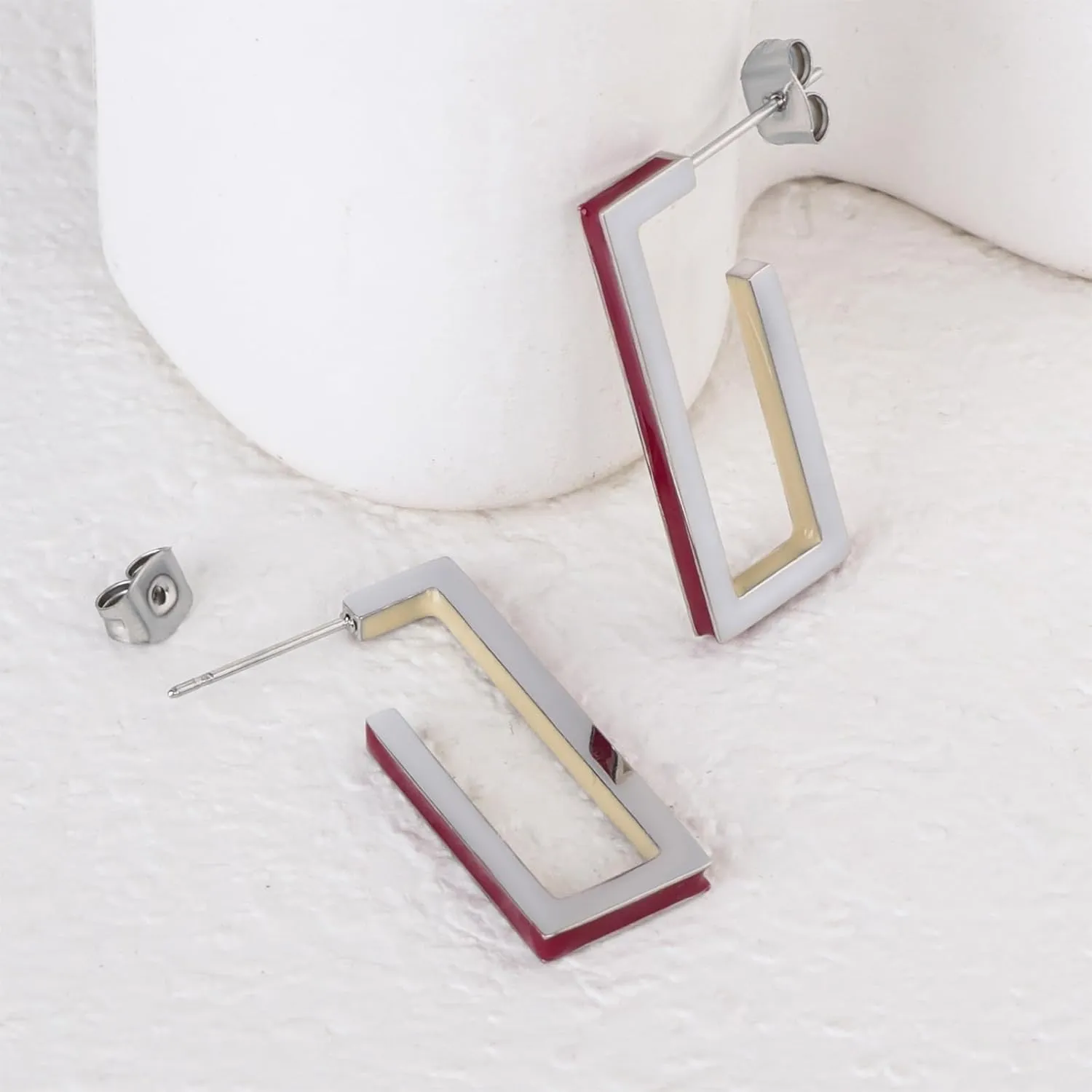Gold Square Hoop Earrings for Women Trendy C Shaped Round Hoop Earrings 18K Gold Plated Stainless Steel Enamel Earrings Jewelry Gift