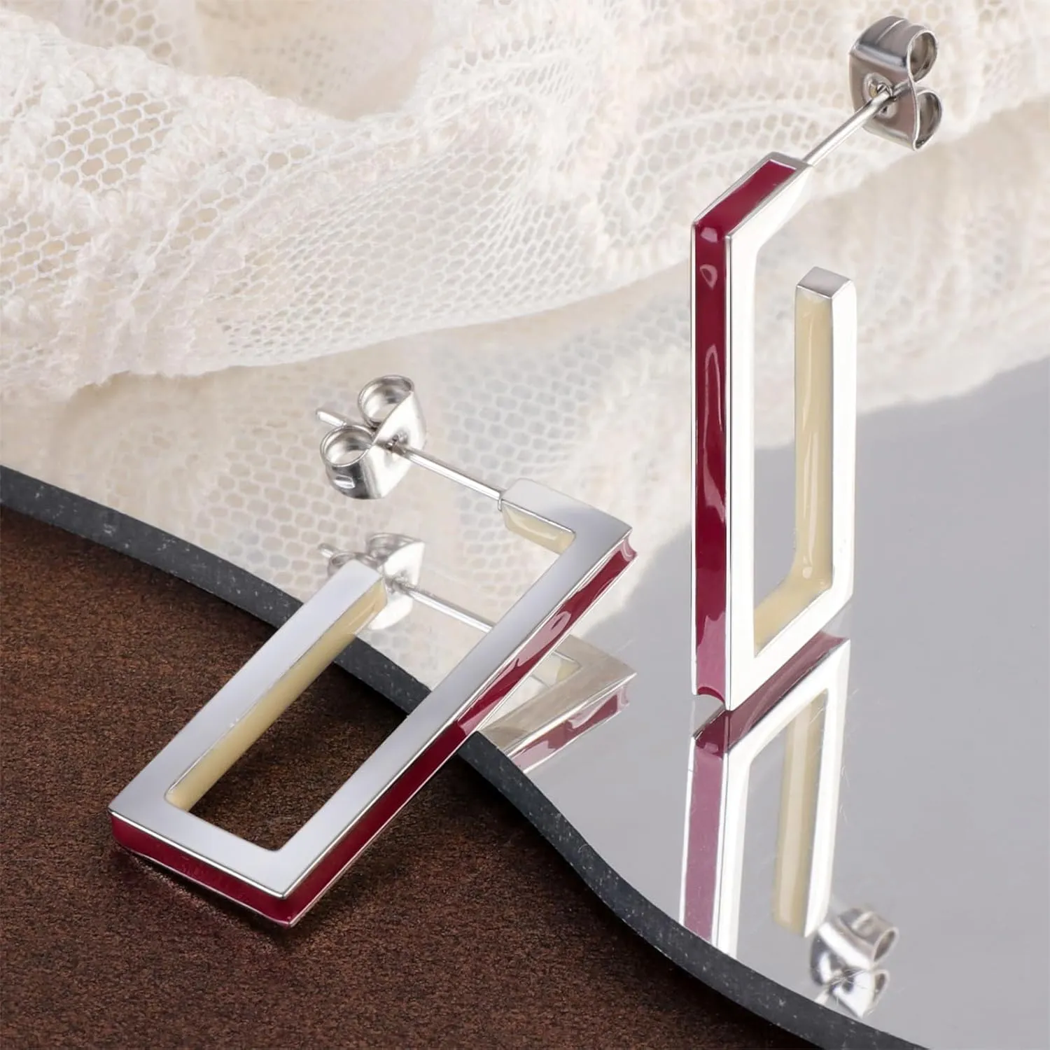 Gold Square Hoop Earrings for Women Trendy C Shaped Round Hoop Earrings 18K Gold Plated Stainless Steel Enamel Earrings Jewelry Gift