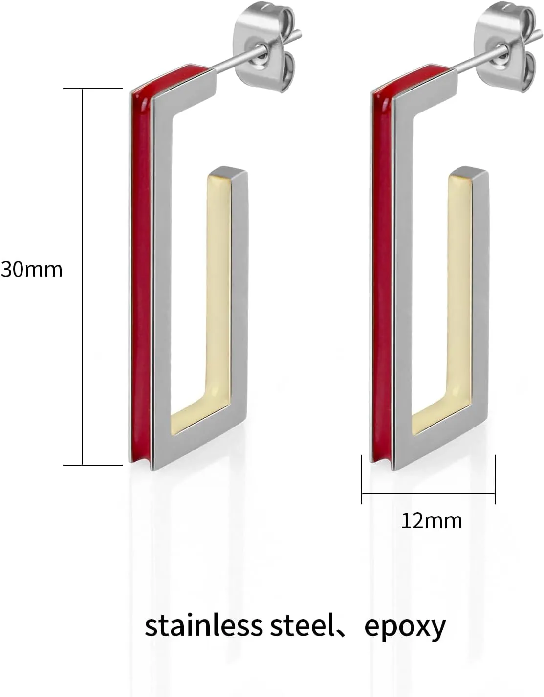 Gold Square Hoop Earrings for Women Trendy C Shaped Round Hoop Earrings 18K Gold Plated Stainless Steel Enamel Earrings Jewelry Gift