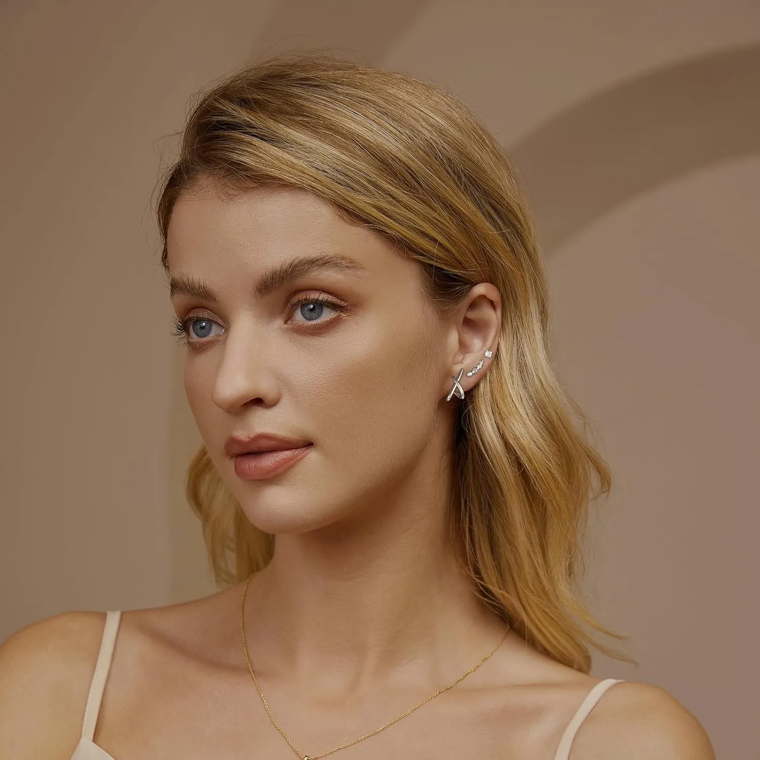 Gold Stud Earrings for Women Trendy, 14k Gold Studs Earring Set Hypoallergenic Minimalist Cubic Zircon Diamond Earring for Women, Dainty Earrings Jewelry for Gifts