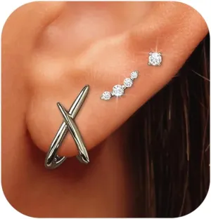 Gold Stud Earrings for Women Trendy, 14k Gold Studs Earring Set Hypoallergenic Minimalist Cubic Zircon Diamond Earring for Women, Dainty Earrings Jewelry for Gifts