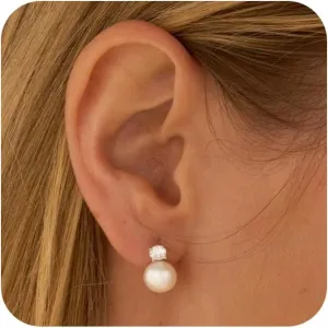 Gold Stud Earrings for Women,Trendy Pearl Earrings 14k Gold Plated Pearl Stud Earrings for Women Hypoallergenic Pearl Drop Earrings Dainty Gold Pearl Earrings Wedding Jewelry for Women
