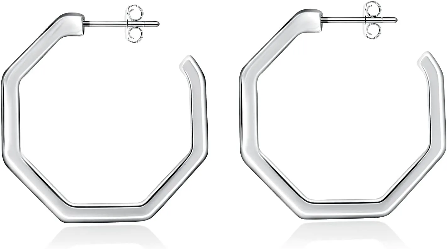 Gold/Silver Hoop Earring for Women - White-Gold-Plated Earrings - Thick Gold-Plated Stud for Metal Sensitive Ears