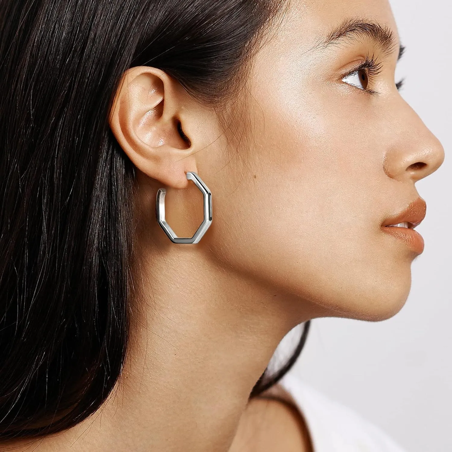 Gold/Silver Hoop Earring for Women - White-Gold-Plated Earrings - Thick Gold-Plated Stud for Metal Sensitive Ears