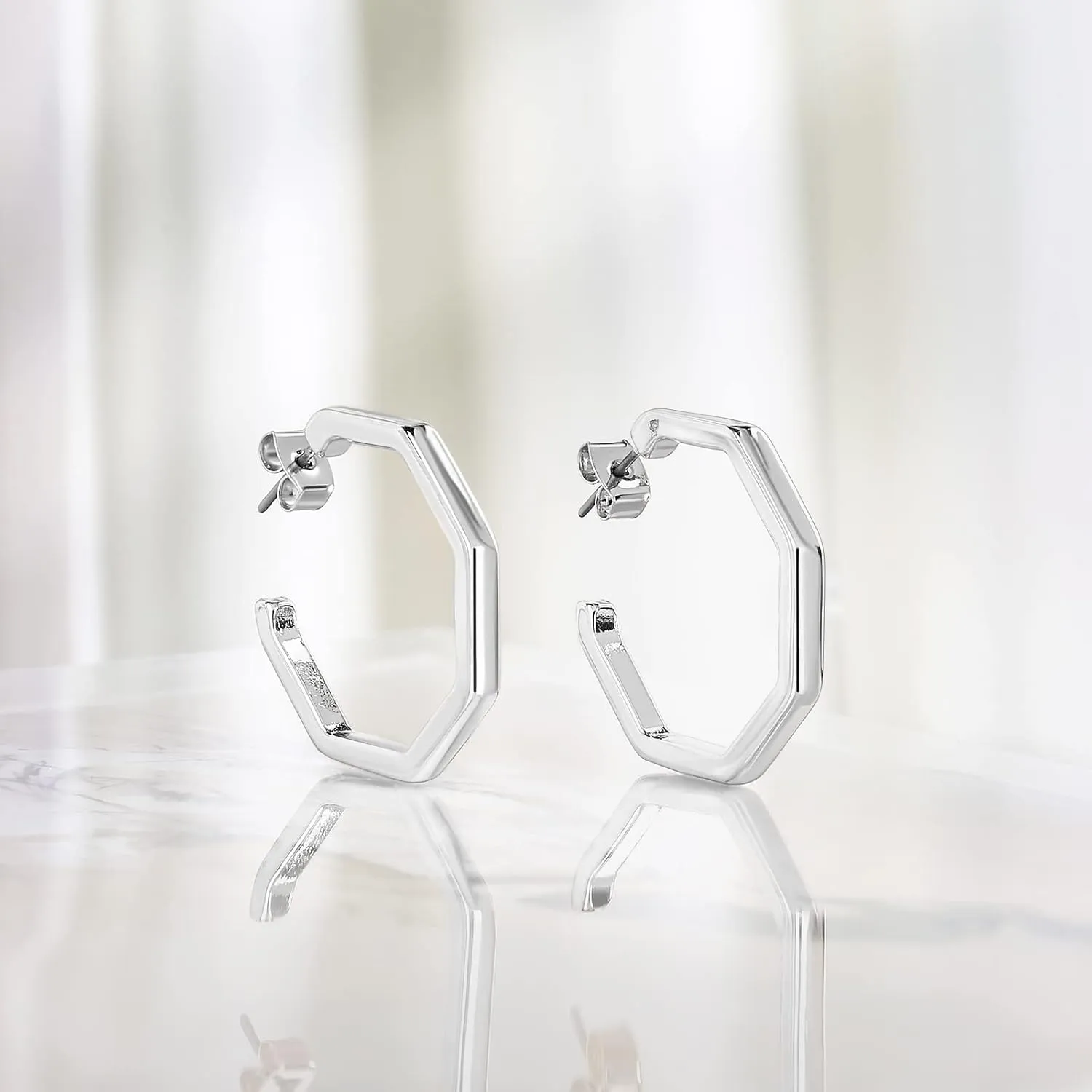Gold/Silver Hoop Earring for Women - White-Gold-Plated Earrings - Thick Gold-Plated Stud for Metal Sensitive Ears