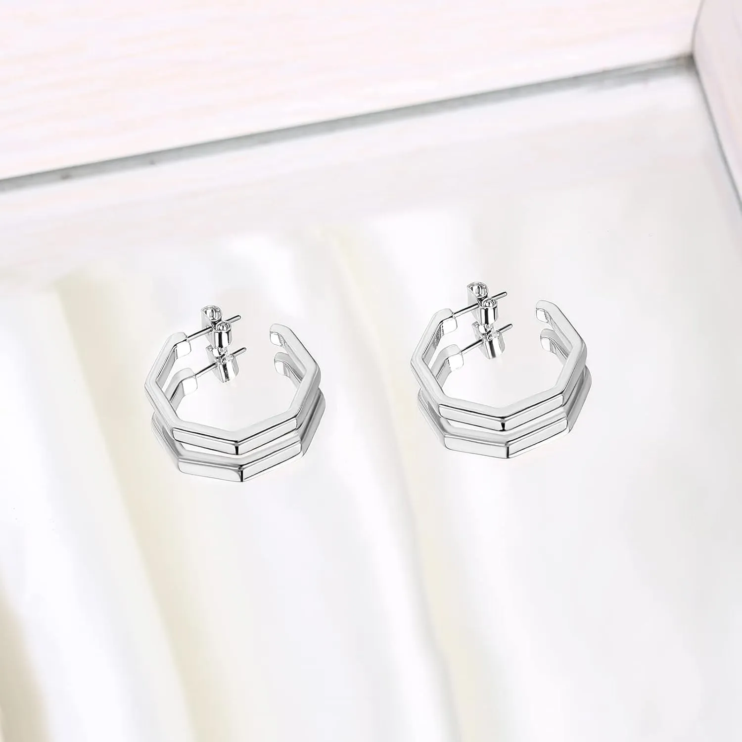 Gold/Silver Hoop Earring for Women - White-Gold-Plated Earrings - Thick Gold-Plated Stud for Metal Sensitive Ears