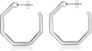 Gold/Silver Hoop Earring for Women - White-Gold-Plated Earrings - Thick Gold-Plated Stud for Metal Sensitive Ears