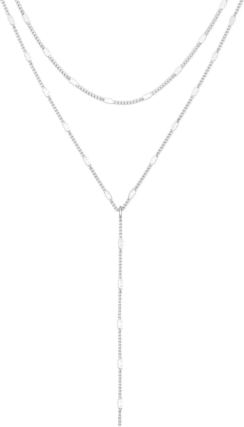 Gold/Silver Plated Necklace for Women, Dainty Layered Long Necklaces for Women Trendy Simple Beaded Chain Y Necklace Waterproof Jewelry Gifts