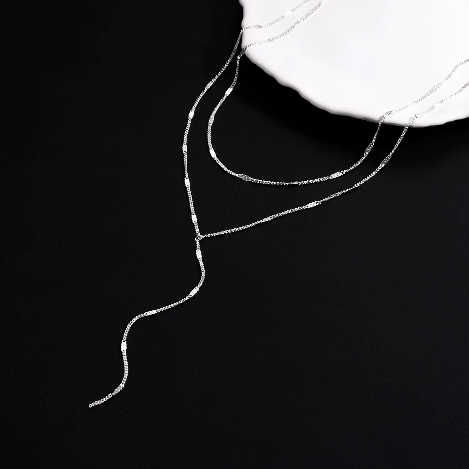 Gold/Silver Plated Necklace for Women, Dainty Layered Long Necklaces for Women Trendy Simple Beaded Chain Y Necklace Waterproof Jewelry Gifts