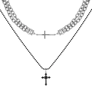 Gothic Cross Charm Pendant Necklaces Y2k Fashion Black Beads Pearls Chain Choker Necklace for Women Men Jewelry Gifts