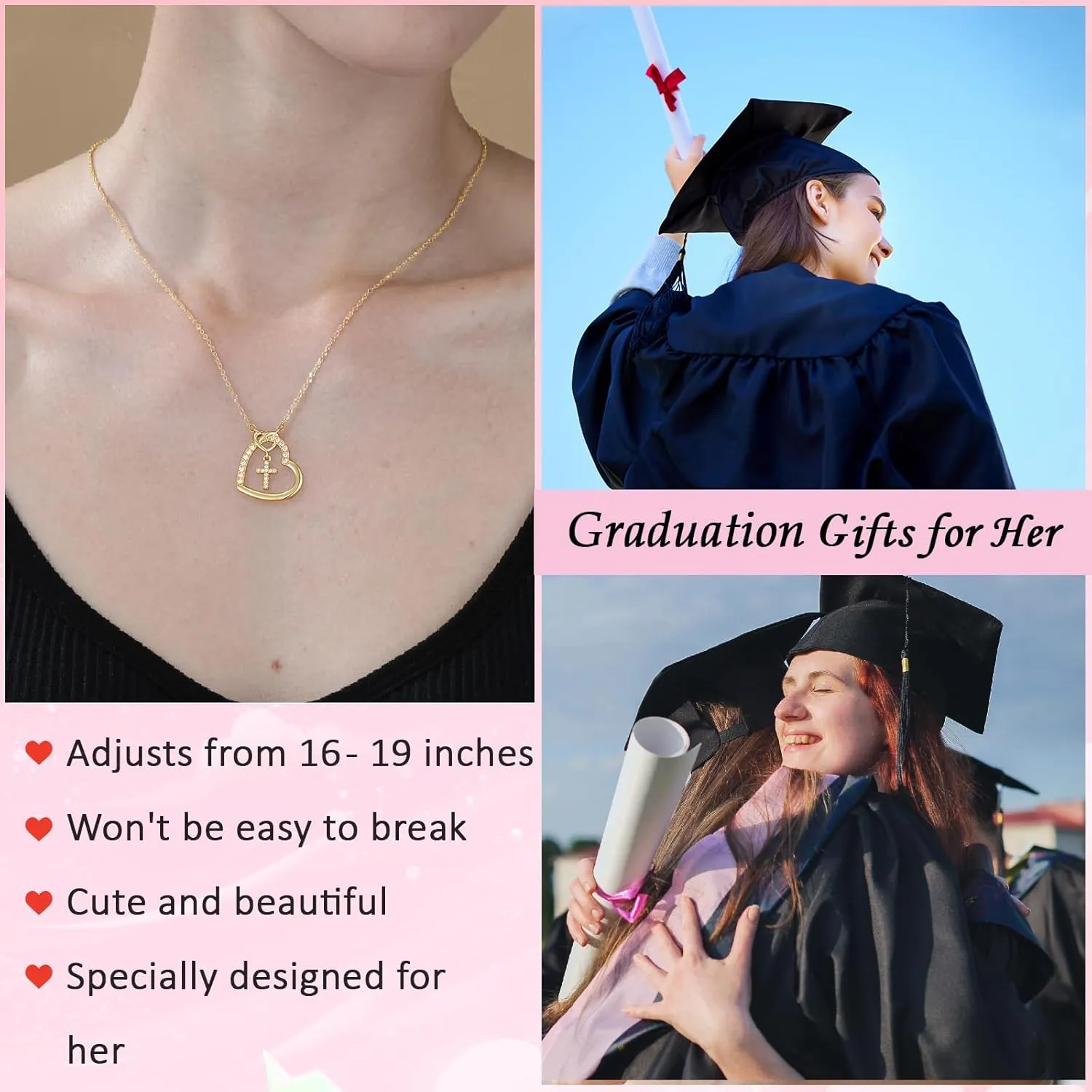 Graduation Gifts for Her, Kindergarten Preschool 5th 8th High School Cross Necklaces for Girls Teens Women Jewelry