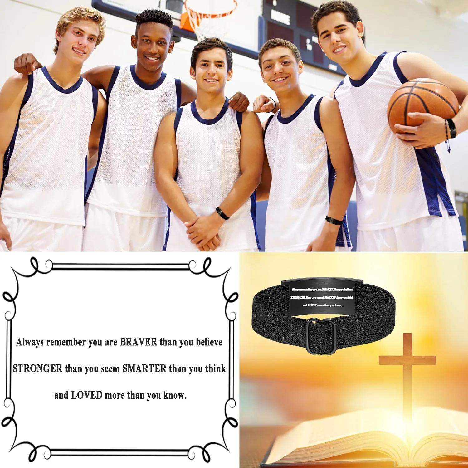 Graduation Gifts for Him Bracelets for Men Boys Basketball Cross Bracelet Elastic Strap Stainless Steel Adjustable Bible Verse Bracelets Baptism Christian Jewelry Graduation Gifts