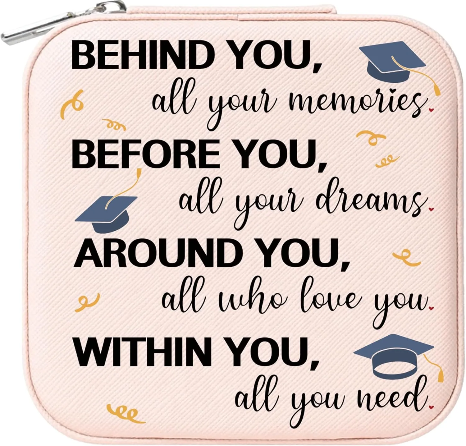 Graduation Quote Jewelry Organizer Box, Pink Travel Essentials Jewelry Case Storage for Women Girls, Best Graduation Gifts for Daughter, Small Jewelry Box to Ring, Necklaces, Earrings