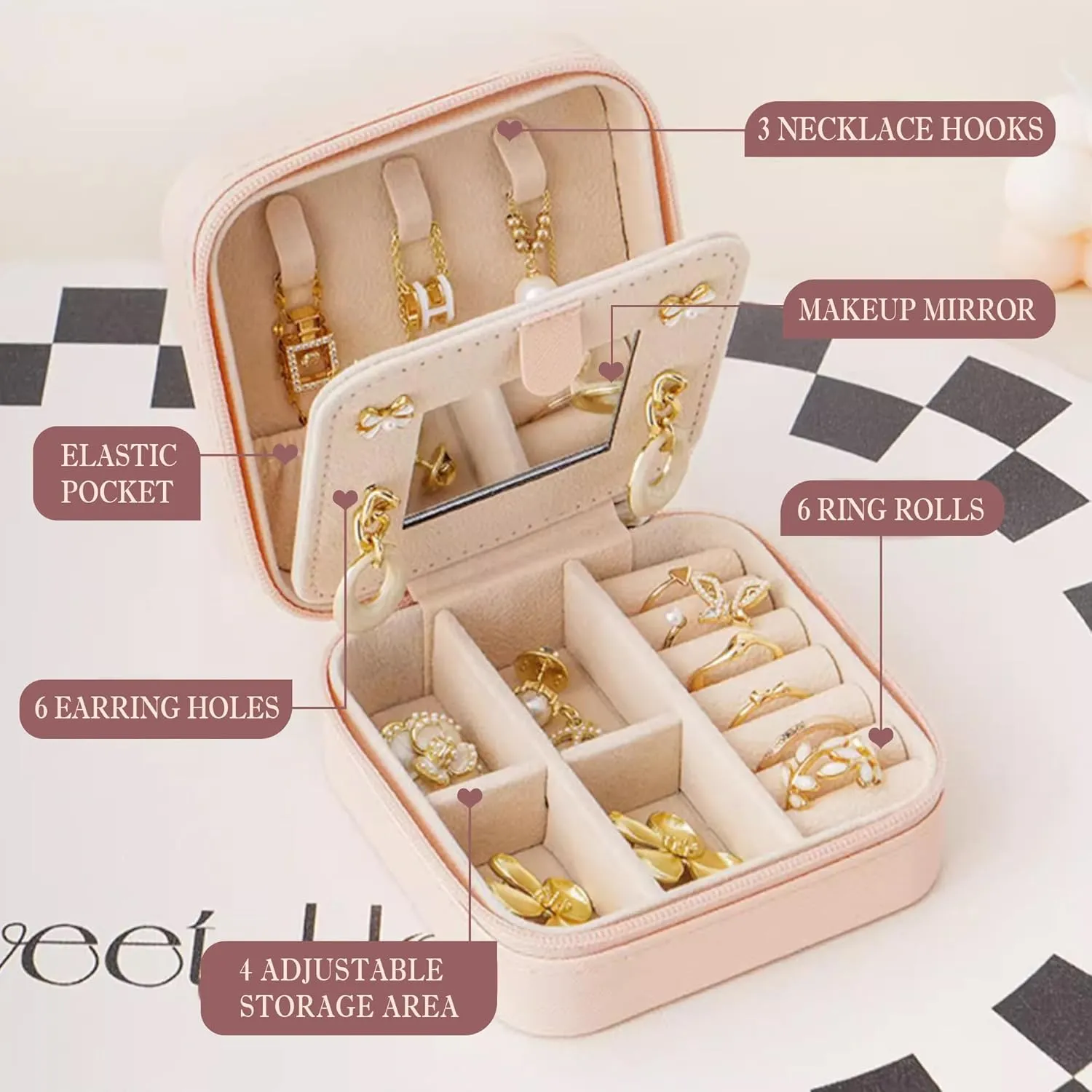Graduation Quote Jewelry Organizer Box, Pink Travel Essentials Jewelry Case Storage for Women Girls, Best Graduation Gifts for Daughter, Small Jewelry Box to Ring, Necklaces, Earrings