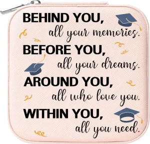 Graduation Quote Jewelry Organizer Box, Pink Travel Essentials Jewelry Case Storage for Women Girls, Best Graduation Gifts for Daughter, Small Jewelry Box to Ring, Necklaces, Earrings