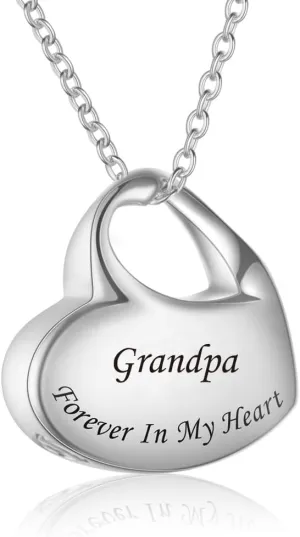 Grandpa Cremation Jewelry Heart Urn Necklaces for Ashes Memorial Waterproof Keepsake Pendant Stainless Steel Locket for Ash Holder