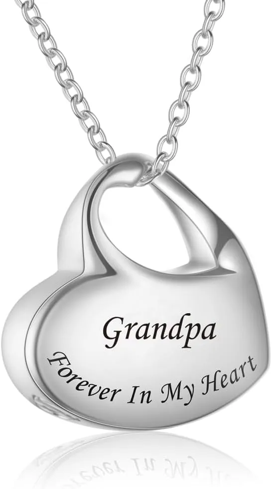 Grandpa Cremation Jewelry Heart Urn Necklaces for Ashes Memorial Waterproof Keepsake Pendant Stainless Steel Locket for Ash Holder