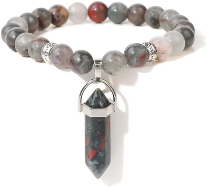 Green Aventurine Hexagonal Column Charm Bracelet Natural Stone Beaded Bracelets For Women Men Prayer Yoga