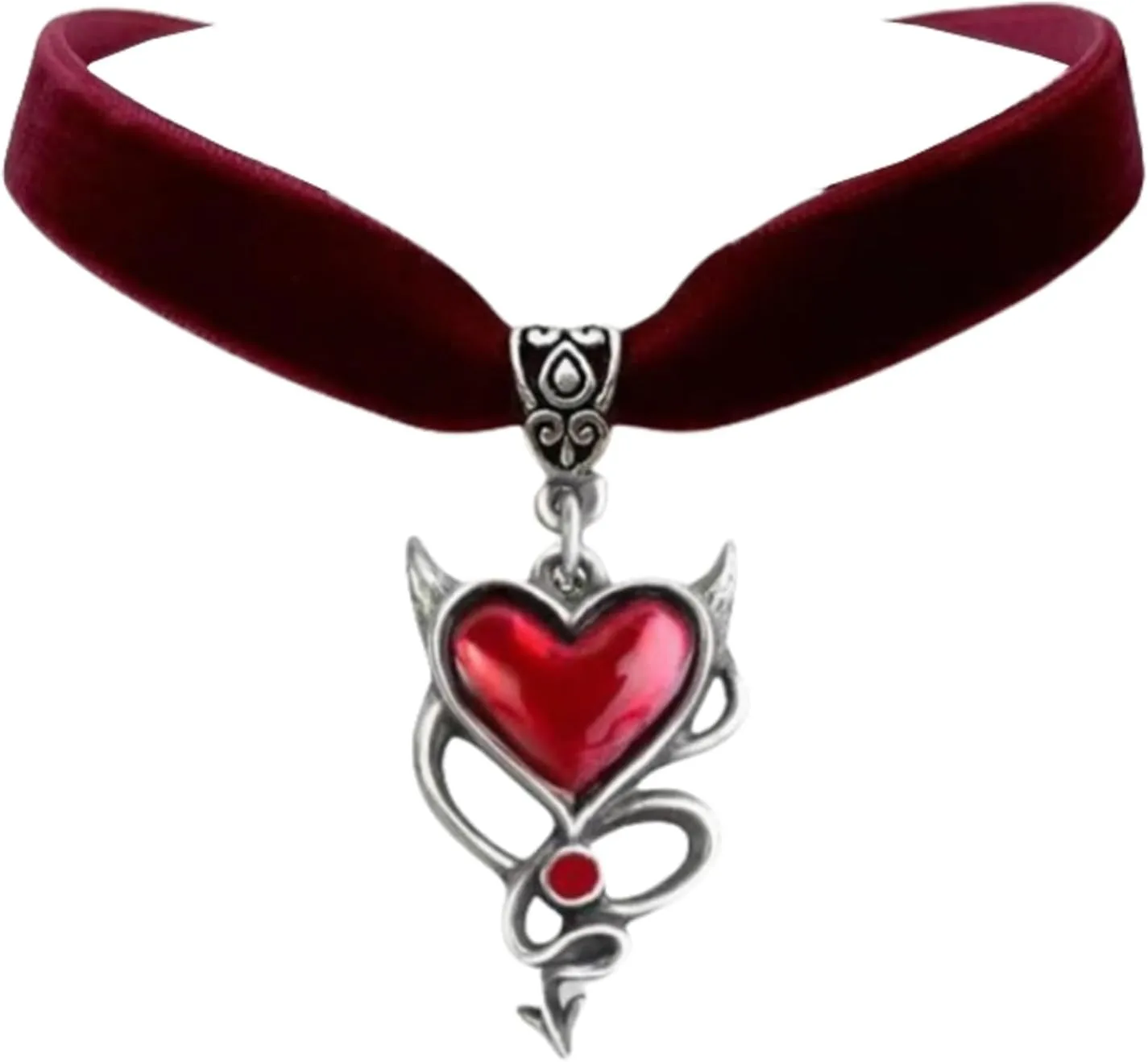 GYRMMUE Gothic Velvet Choker,Punk Style Satan Devil Pendant Necklace Vintage Black Red Crystal Heart Necklaces Mystery Vampire Jewelry for Women