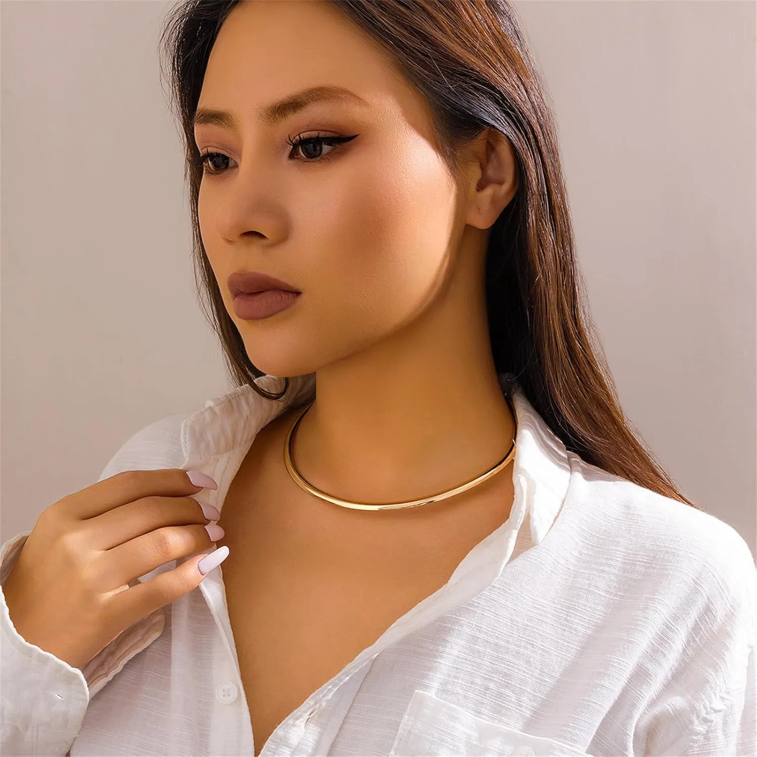 GYRMMUE Vintage Gold/Silver Choker Necklace for Women,Dainty Simple Bolt Fishbone Necklaces 14K Gold Plated Snake Chain Necklace