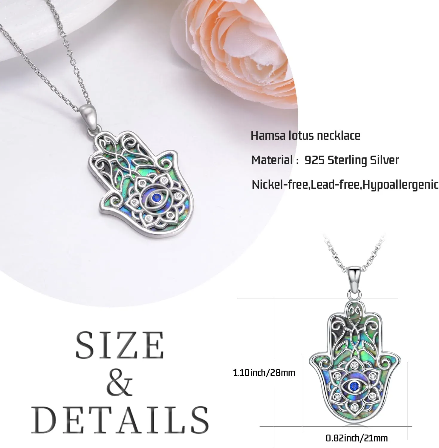 Hamsa Necklace 925 Sterling Silver Evil Eye/Lotus Flower/Star of David/Chai/Yin Yang Hamsa Hand Pendant Jewelry Hand of Fatima Gifts for Women