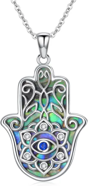 Hamsa Necklace 925 Sterling Silver Evil Eye/Lotus Flower/Star of David/Chai/Yin Yang Hamsa Hand Pendant Jewelry Hand of Fatima Gifts for Women