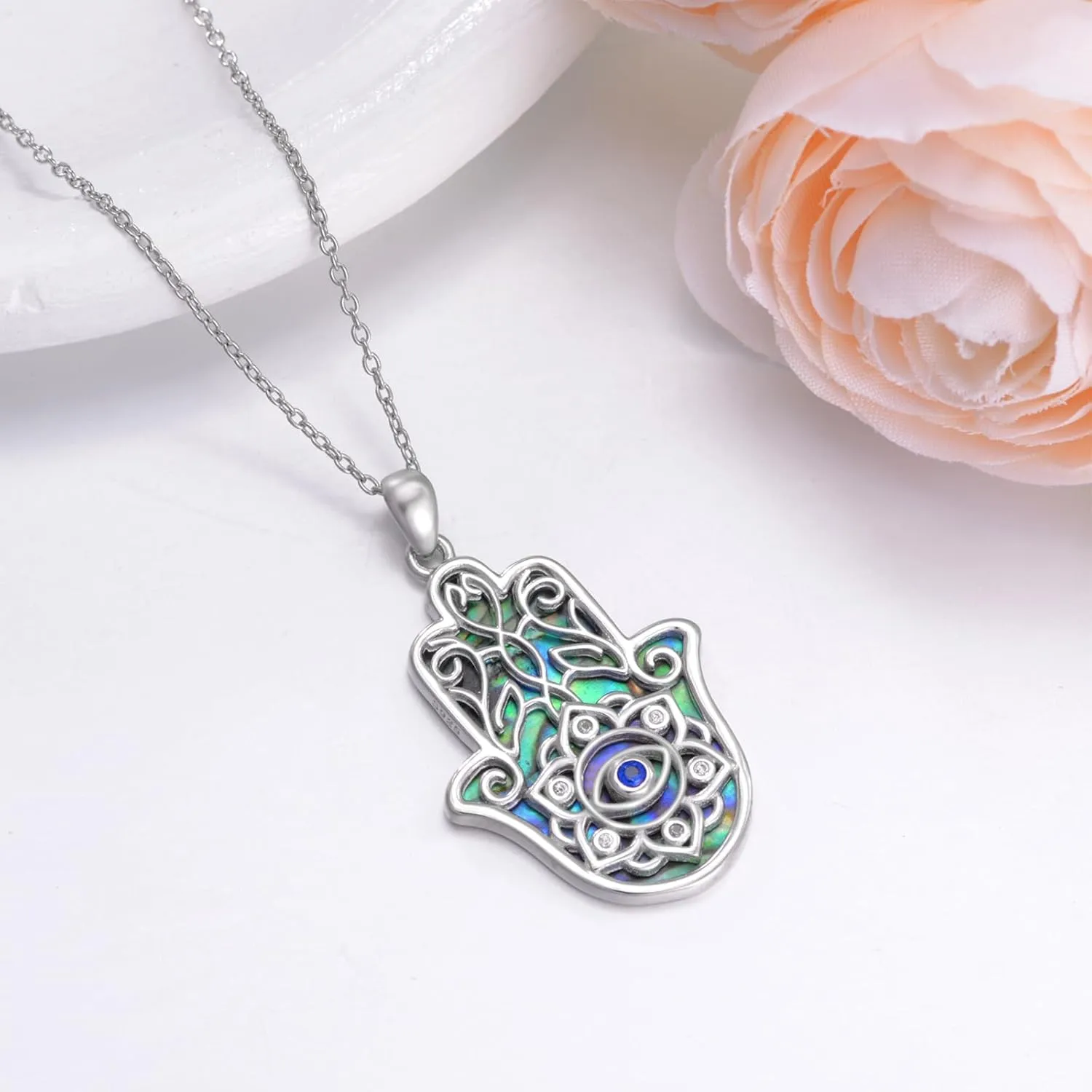 Hamsa Necklace 925 Sterling Silver Evil Eye/Lotus Flower/Star of David/Chai/Yin Yang Hamsa Hand Pendant Jewelry Hand of Fatima Gifts for Women