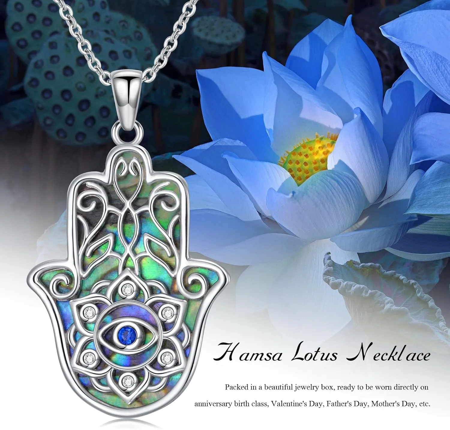 Hamsa Necklace 925 Sterling Silver Evil Eye/Lotus Flower/Star of David/Chai/Yin Yang Hamsa Hand Pendant Jewelry Hand of Fatima Gifts for Women