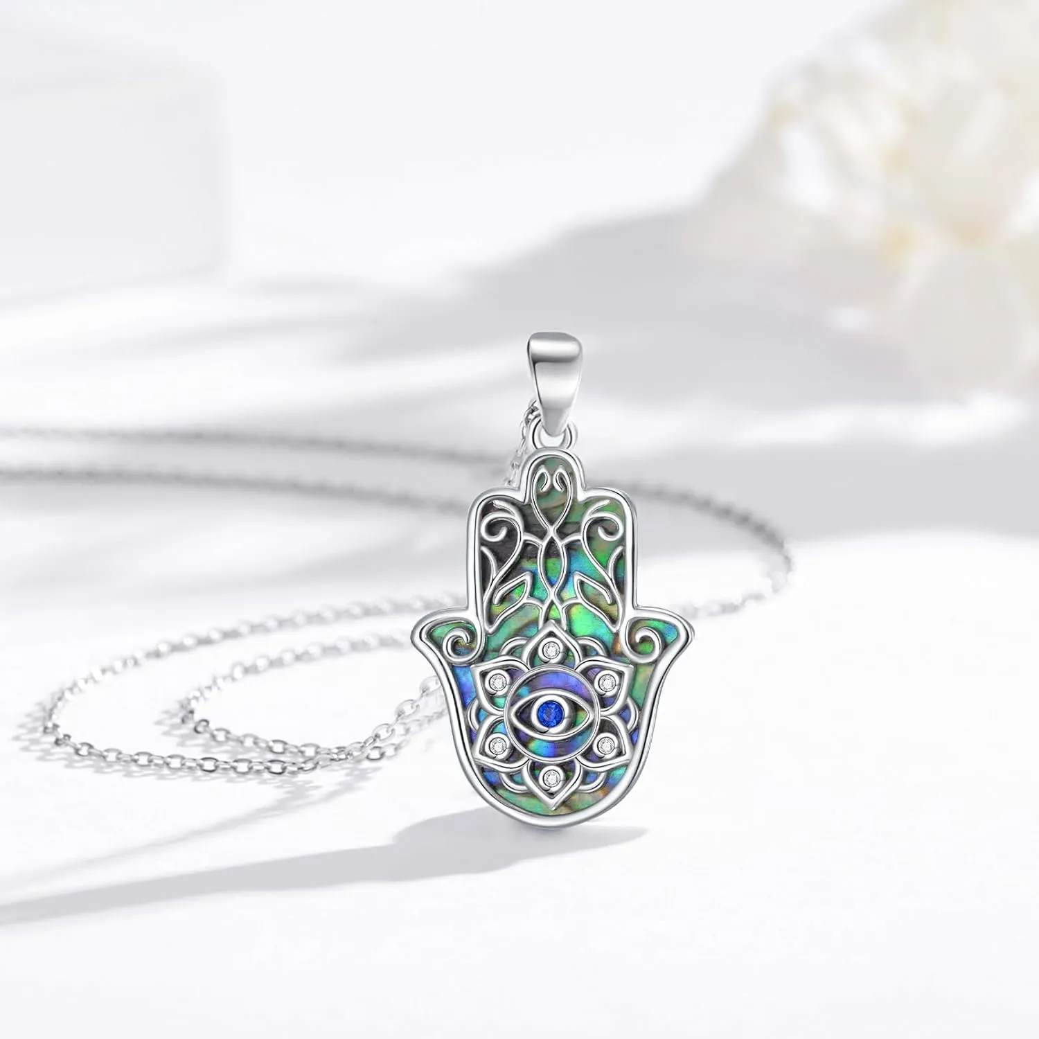 Hamsa Necklace 925 Sterling Silver Evil Eye/Lotus Flower/Star of David/Chai/Yin Yang Hamsa Hand Pendant Jewelry Hand of Fatima Gifts for Women