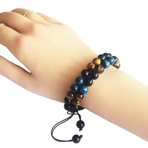 Handmade Triple Protection Bracelet For Women Men, Blue Tiger Eye Black Obsidian Hematite Bracelets 8mm Beads Crystals And Healing Stones Mens Bracelet Jewelry Bring Prosperity Luck And Health