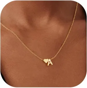 High School Graduation Gifts - 14K Gold Initial Necklace, Heart Initials Necklaces for Women, Dainty Tiny Gold Necklace Woman Jewelry, Birthday Gift for Mom