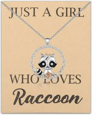 HOLLP Raccoon Lover Necklace Funny Animal Pendant Gift Cute Raccoon Hollow Necklaces Raccoon Totem Jewelry With Card