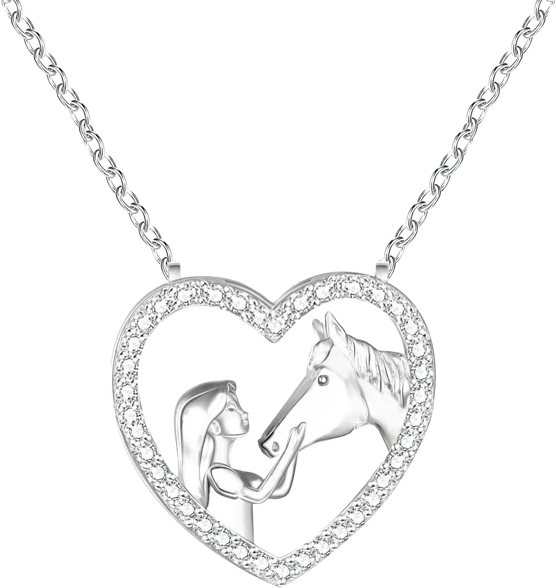 Horse Pendant Necklace for Girls Crystal Heart Pendant Necklaces Jewelry Gifts for Girls Daughter Granddaughter Niece Birthday
