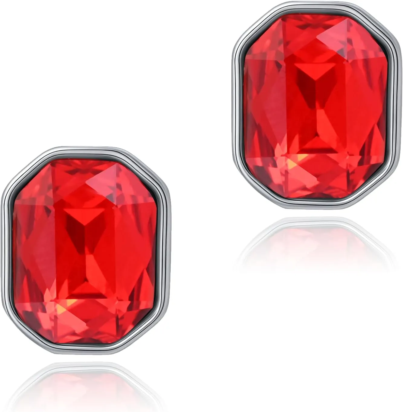 Hypoallergenic Crystal Stud Earrings for Women | Octagonal Silver Birthstone Jewelry | 5MM Princess Cut Cubic Zirconia-Like Gift for Weddings, Sensitive Ears & Gemstone Lovers