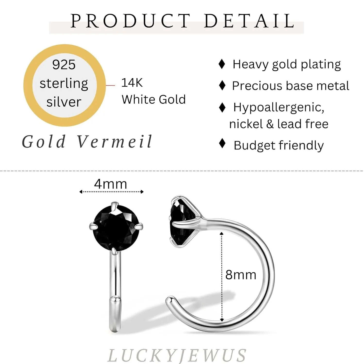 Hypoallergenic Earring for Women Men, Black CZ Sterling Silver Small Huggie Hoop Earrings, Minimalist Small Silver Hoop Earrings