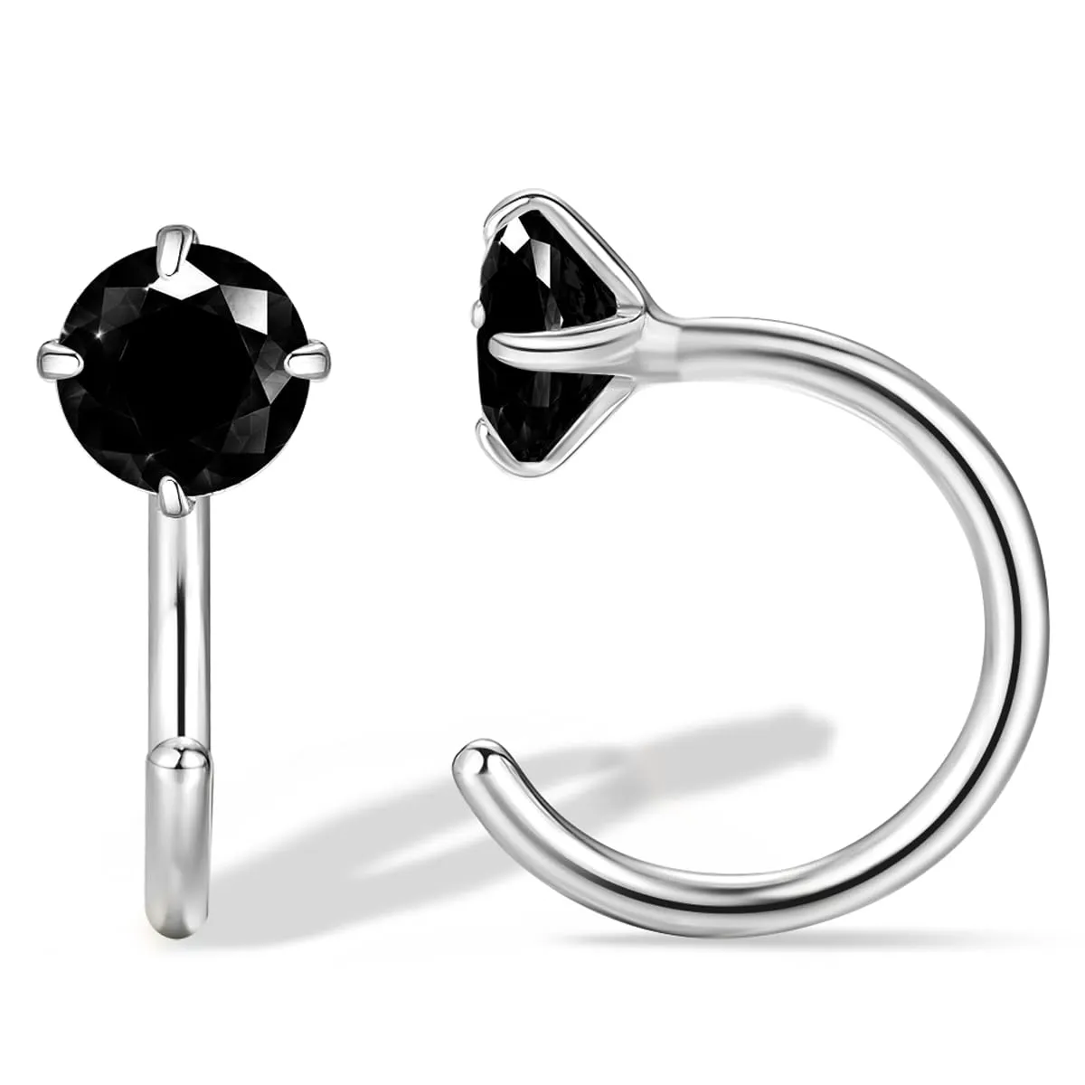 Hypoallergenic Earring for Women Men, Black CZ Sterling Silver Small Huggie Hoop Earrings, Minimalist Small Silver Hoop Earrings