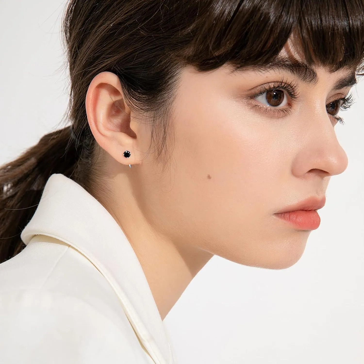 Hypoallergenic Earring for Women Men, Black CZ Sterling Silver Small Huggie Hoop Earrings, Minimalist Small Silver Hoop Earrings