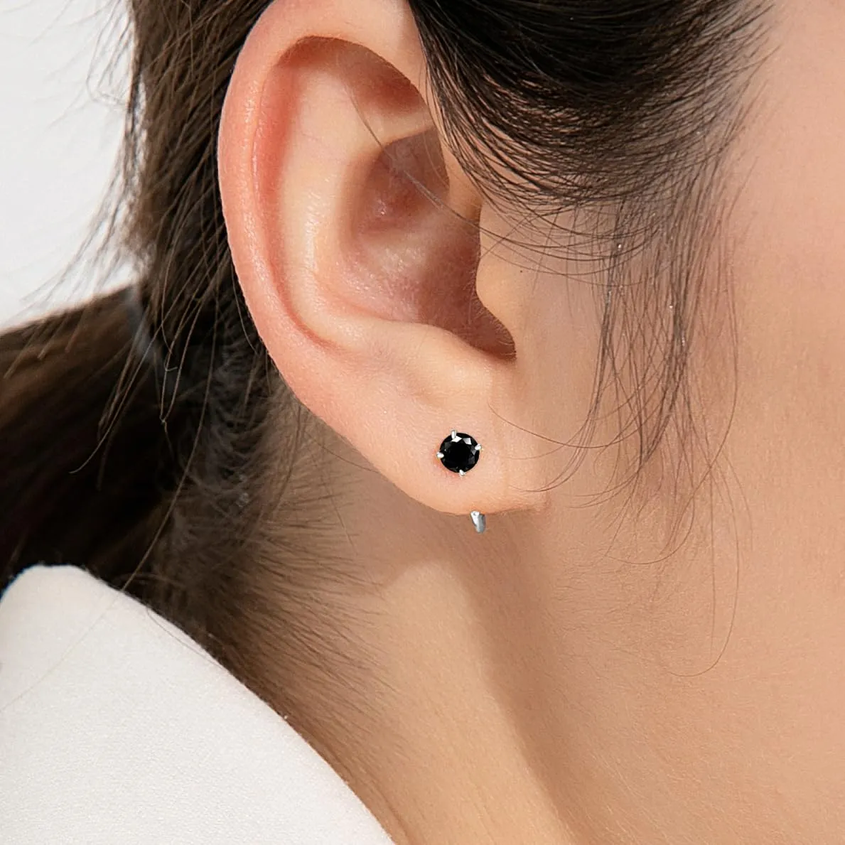 Hypoallergenic Earring for Women Men, Black CZ Sterling Silver Small Huggie Hoop Earrings, Minimalist Small Silver Hoop Earrings