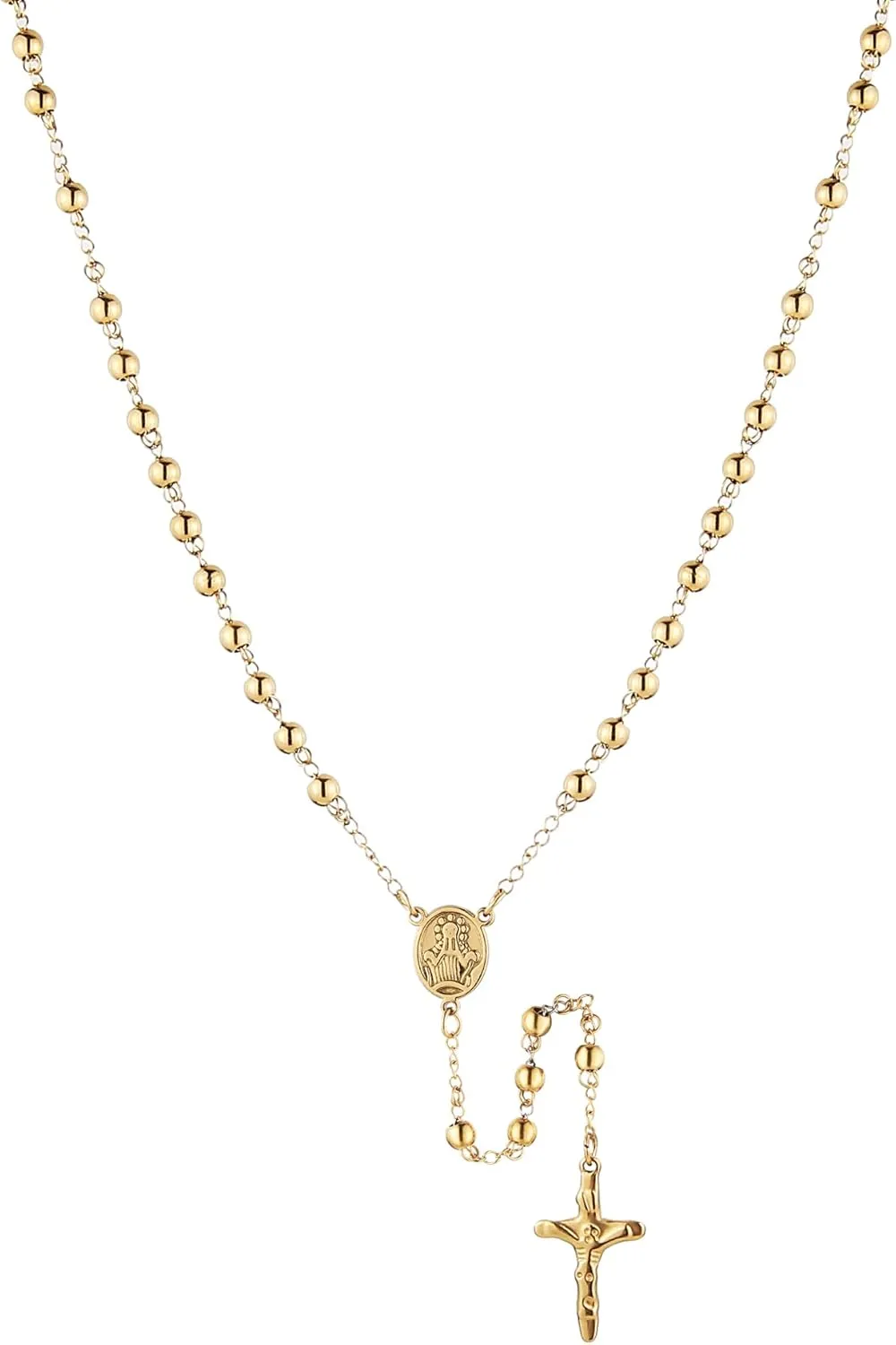 HZMAN Rosary Beads Cross Necklace for Women Stainless Steel Heavy Crucifix Virgin Mary Y Shape Necklaces Jewelry