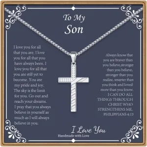 IEFLIFE Cross Necklaces for Men - American Flag Cross Necklace in Black, Silver, Gold for Baptism, Fathers Day, Christmas Gifts for Dad, Step Dad, Son, Grandpa, Boyfriend
