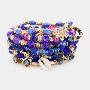 iLLASPARKZ 10PCS - Shell Metal Flower Heart Charm Wood Multi Beads Beaded Layered Bracelets