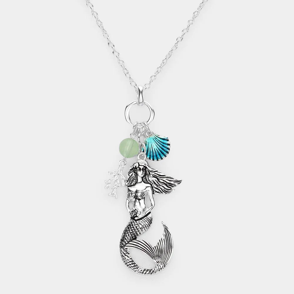 iLLASPARKZ Enamel Shell Metal Mermaid Coral Pendant Necklace