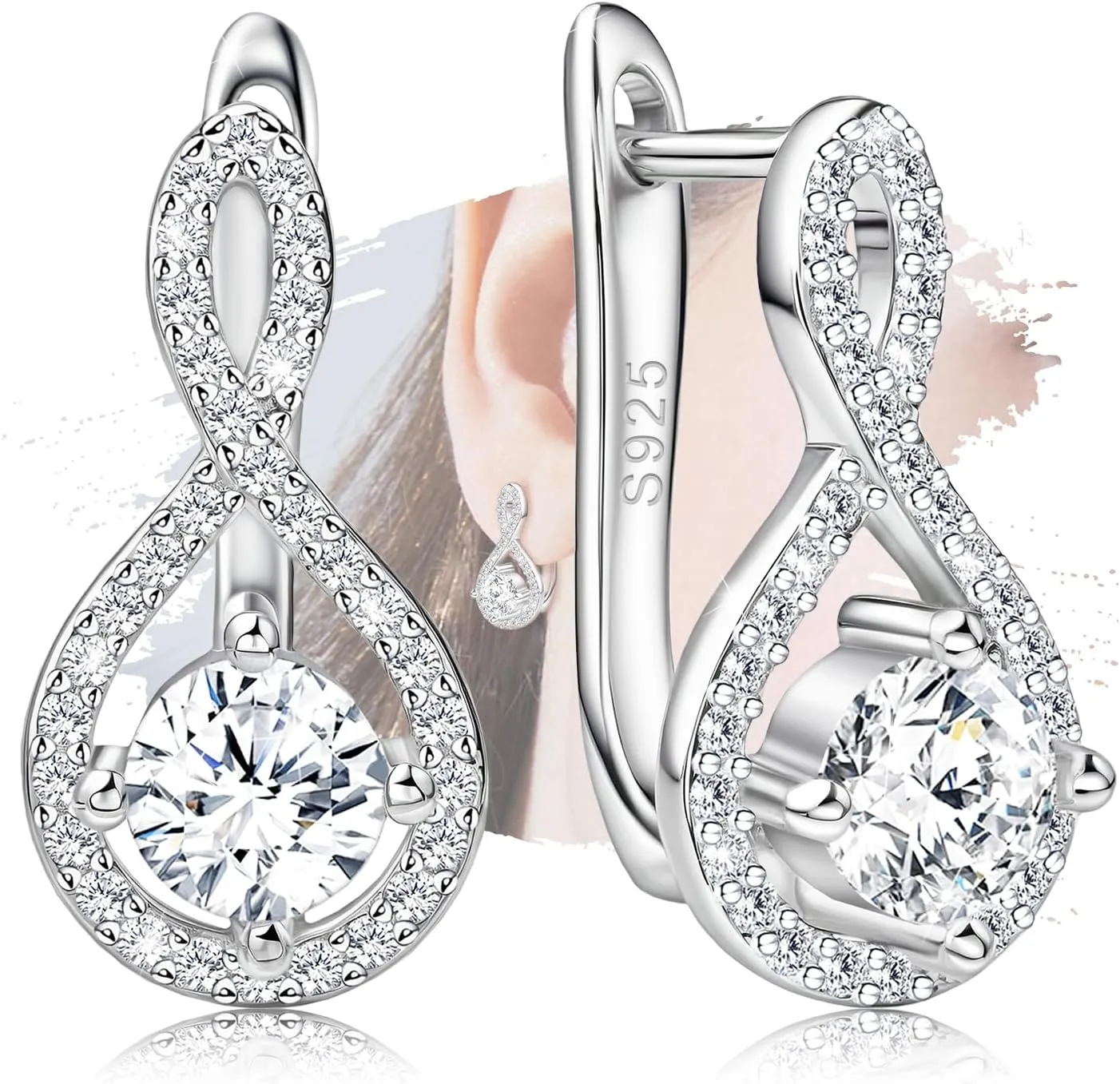 Infinity Hoop Earrings for Women Classic Sterling Silver Infinite Hoop Earrings Hypoallergenic Cubic Zirconia Twist Loop Earring for Sensitive Ears Lightweight Sparkle Jewelry Gifts