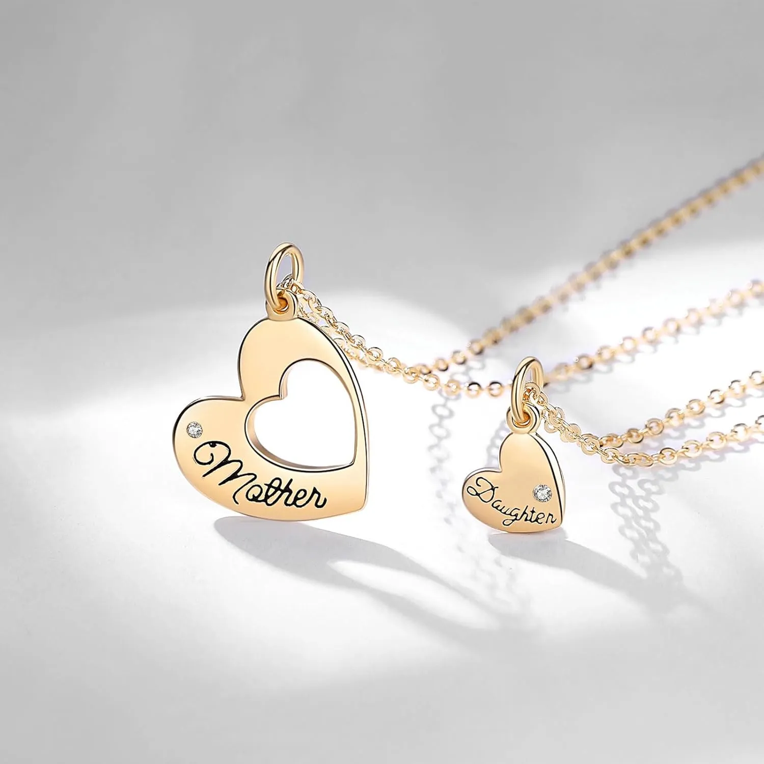 INFUSEU Sterling Silver Mother Daughter Necklaces Small Heart Matching Set for Mothers Day Birthday Gifts, 20" 18" Chain