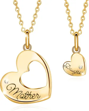 INFUSEU Sterling Silver Mother Daughter Necklaces Small Heart Matching Set for Mothers Day Birthday Gifts, 20" 18" Chain