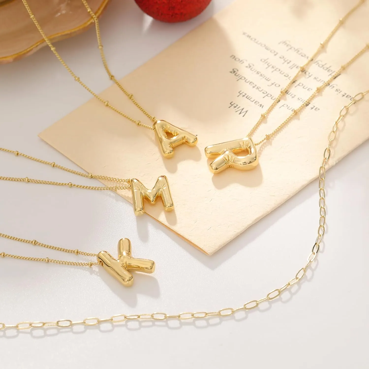 Initial Necklaces for Women Balloon Bubble Letter Necklace Gold Dainty Layered Paperclip Chain Alphabet Pendant Puffy Name Personalized Choker Necklace Jewelry Gifts for Women