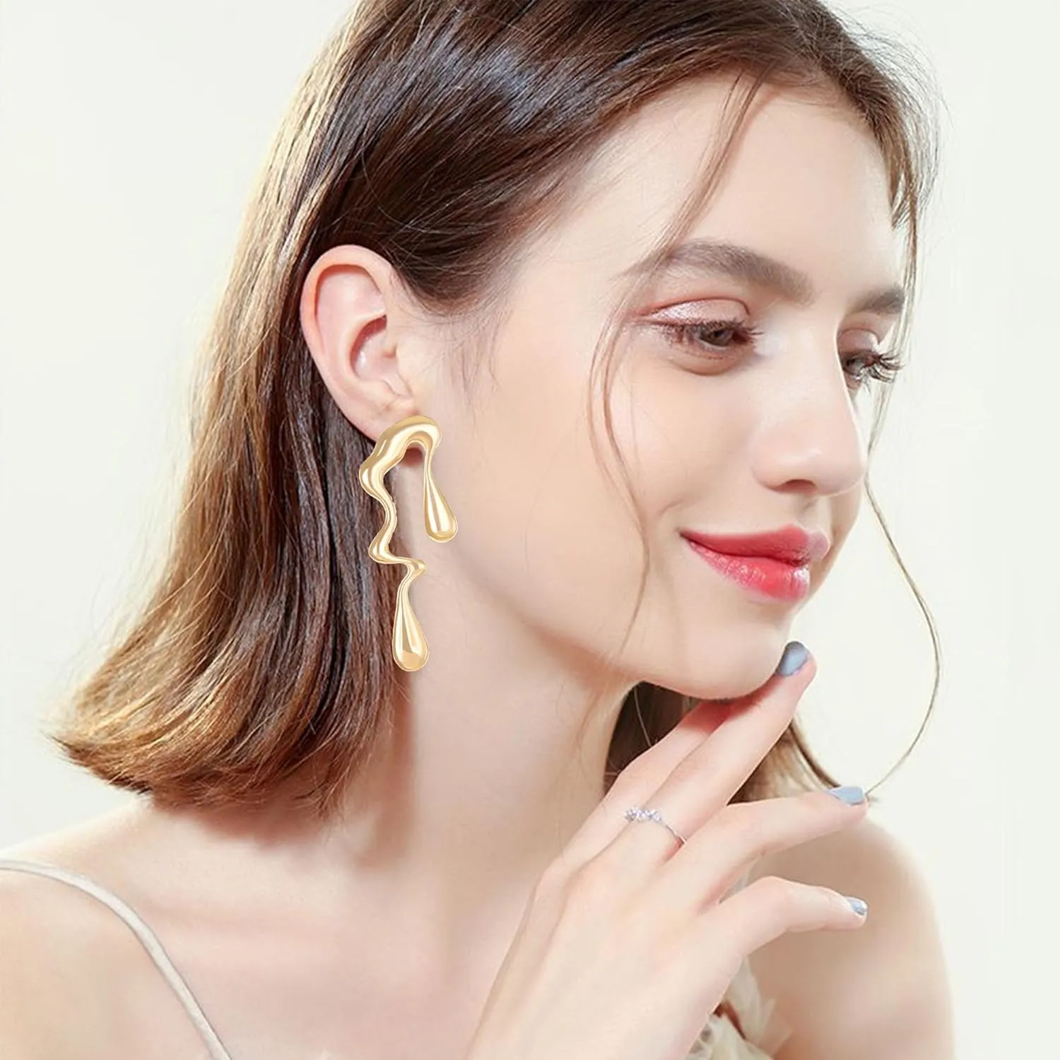 Irregular WaterDrop Studs Earrings for Women Minimalist Melted Liquid Irregular Stainless Steel Earrings Statement Jewelry