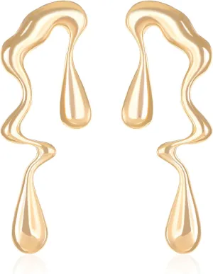 Irregular WaterDrop Studs Earrings for Women Minimalist Melted Liquid Irregular Stainless Steel Earrings Statement Jewelry