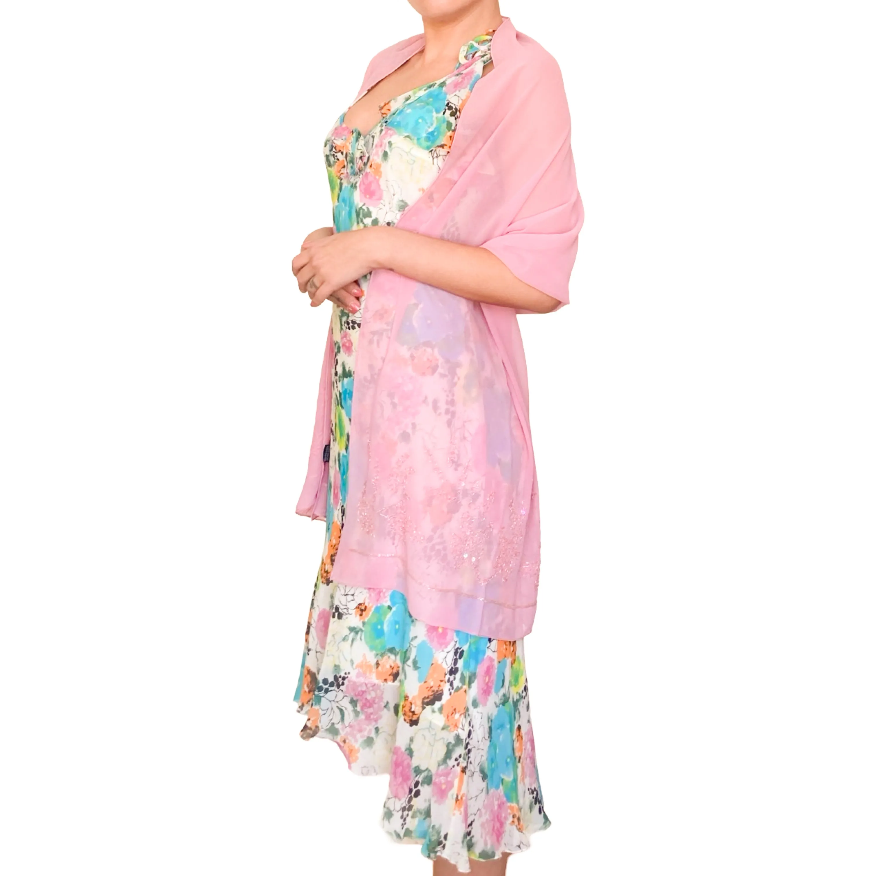 Italian Designer 2000s silk multicolor dress   shawl